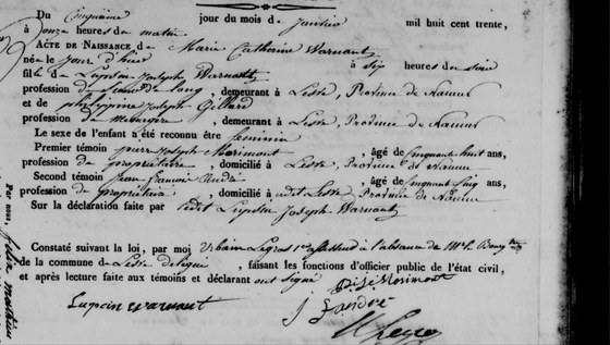 Son acte de naissance — Lesve, 5 janvier 1830, premier acte de l'année