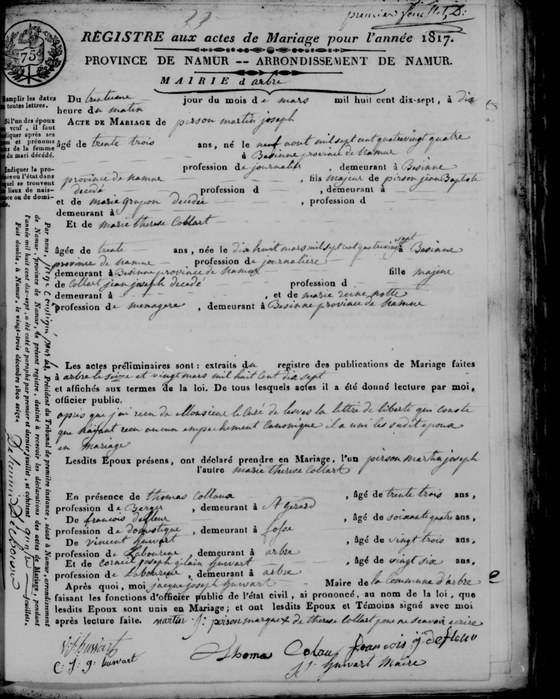 Acte mariage Arbre — 30 mars 1817