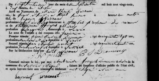 Son acte de naissance — Lesve, 28 septembre 1823