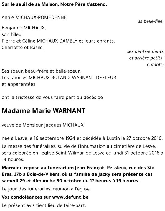 Premier avis — celui de sa belle-fille et de son filleul (« Marraine »)