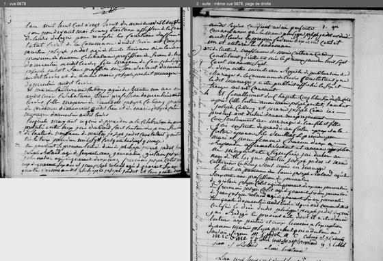 Acte de mariage de Martin Joseph Jadot et de Marie Catherine Cabouy, Lesve, 20 avril 1828 — avec le certificat des quatre voisins sur la mort de son père ; montage de deux pages de la même vue