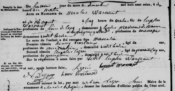 Son acte de naissance — Lesve, 6 décembre 1816, dernier acte de l'année