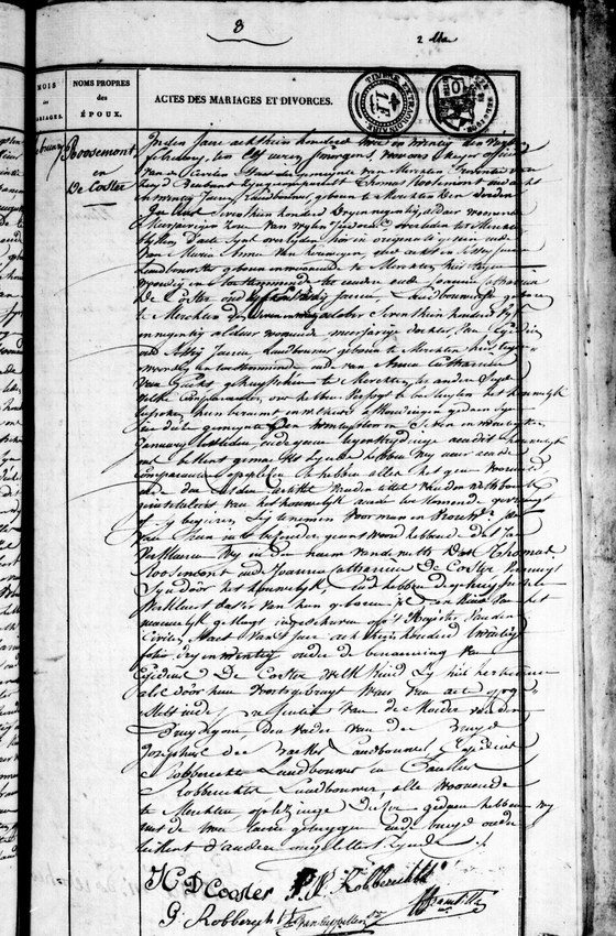 Acte de mariage de Thomas Roosemont et de Joanna Catharina De Coster, Merchtem, 4 février 1822, acte n° 3