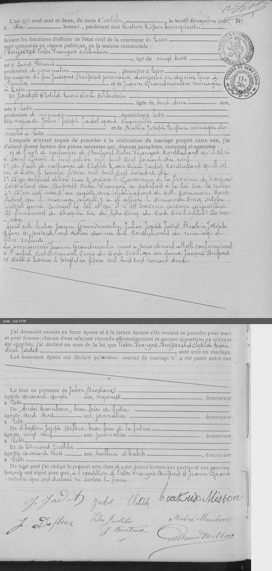 Acte mariage Lesve n12 — 25 octobre 1902