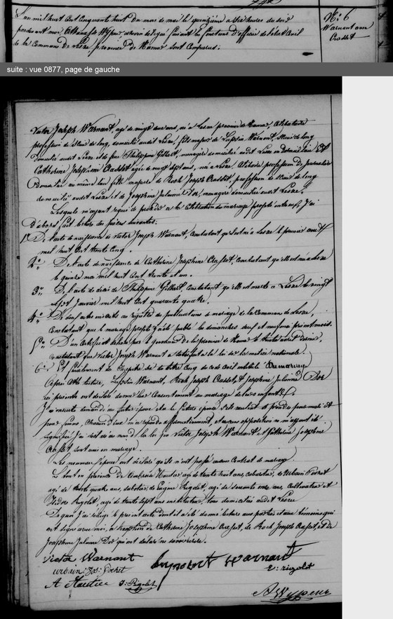 Son mariage avec Catherine Joséphine Crasset — Lesve, 15 mai 1858, n° 6 ( ; deux vues recollées, 192728 0876-0877)